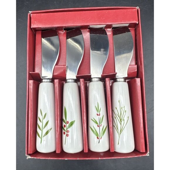 Tag Brand Ceramic & Stainless Steel Christmas Cheese Dip Spreader Set Of 4 - Picture 1 of 5